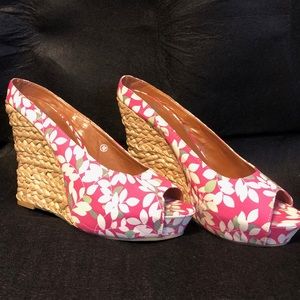 Miss Me ??  Peep toe wedges. Pink